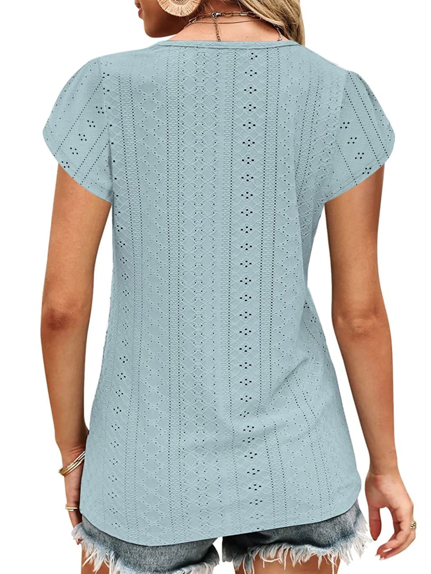 Women's Ruffle Sleeve T-Shirt - 1Blue from Meahs Fashion