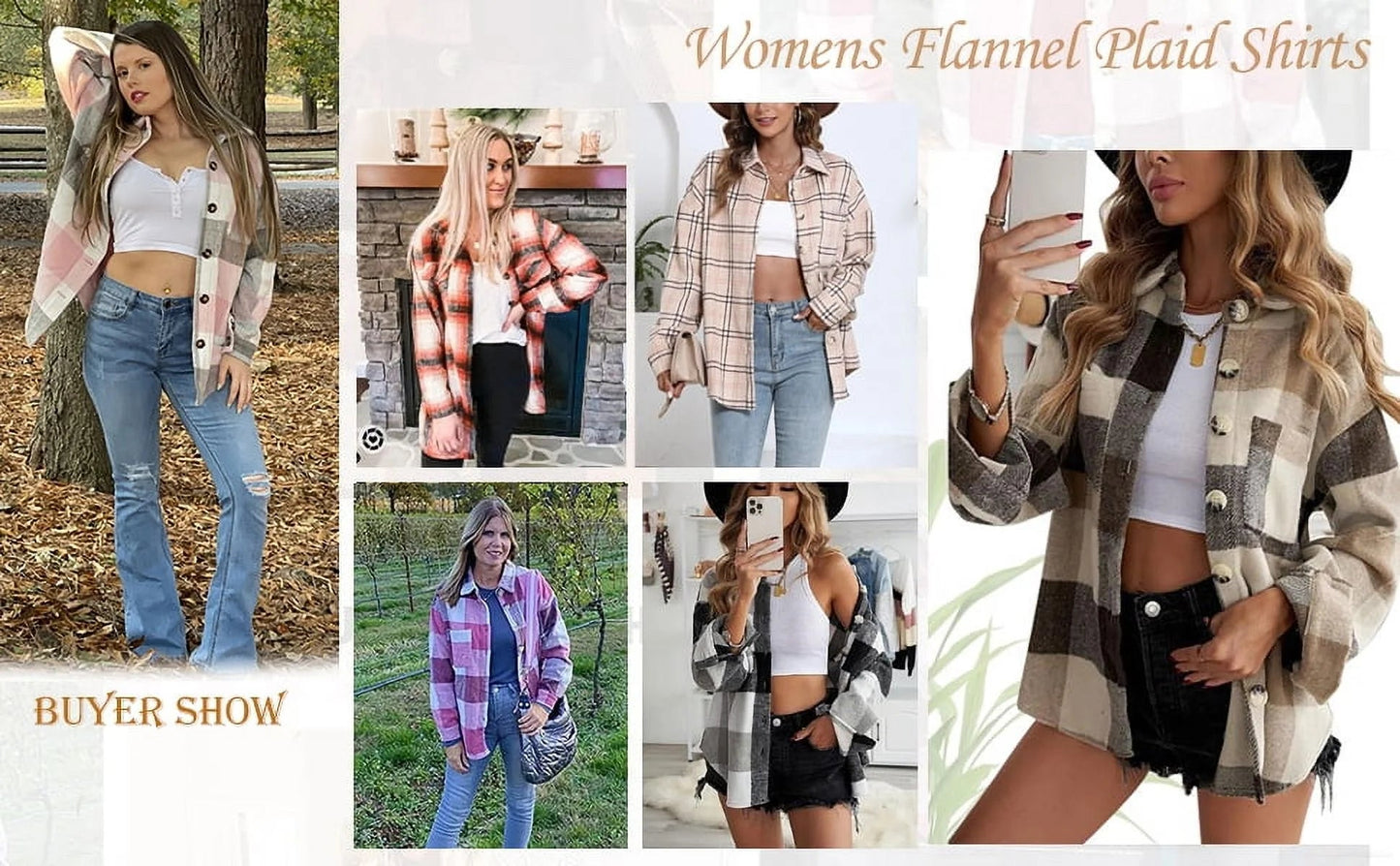 Women's Flannel Shacket Jacket - 2Beige from Meahs Fashion