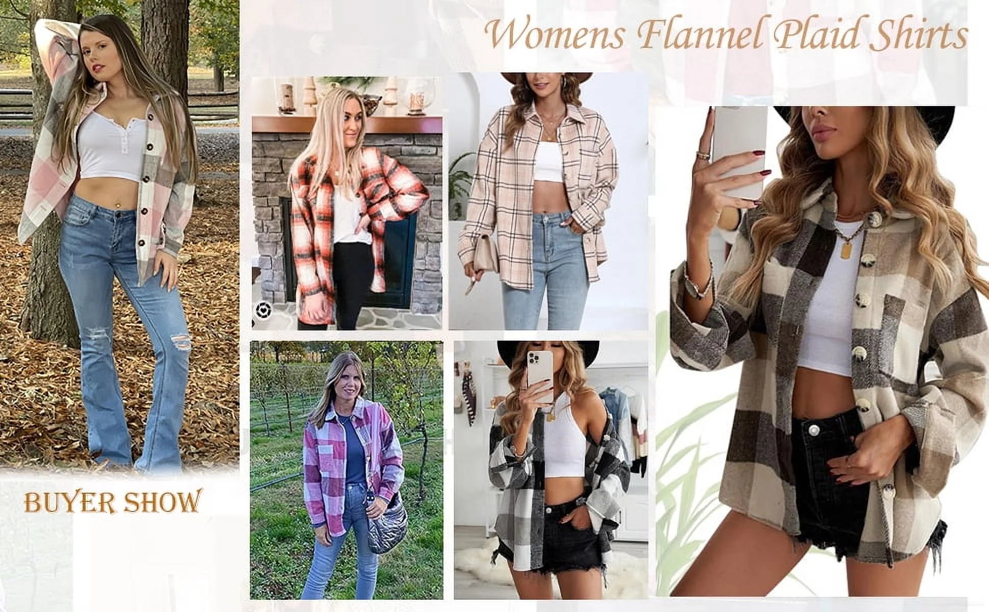 Women's Flannel Shacket Jacket - 2Beige from Meahs Fashion