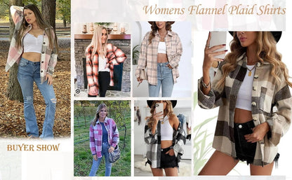 Women's Flannel Shacket Jacket - 2Beige from Meahs Fashion