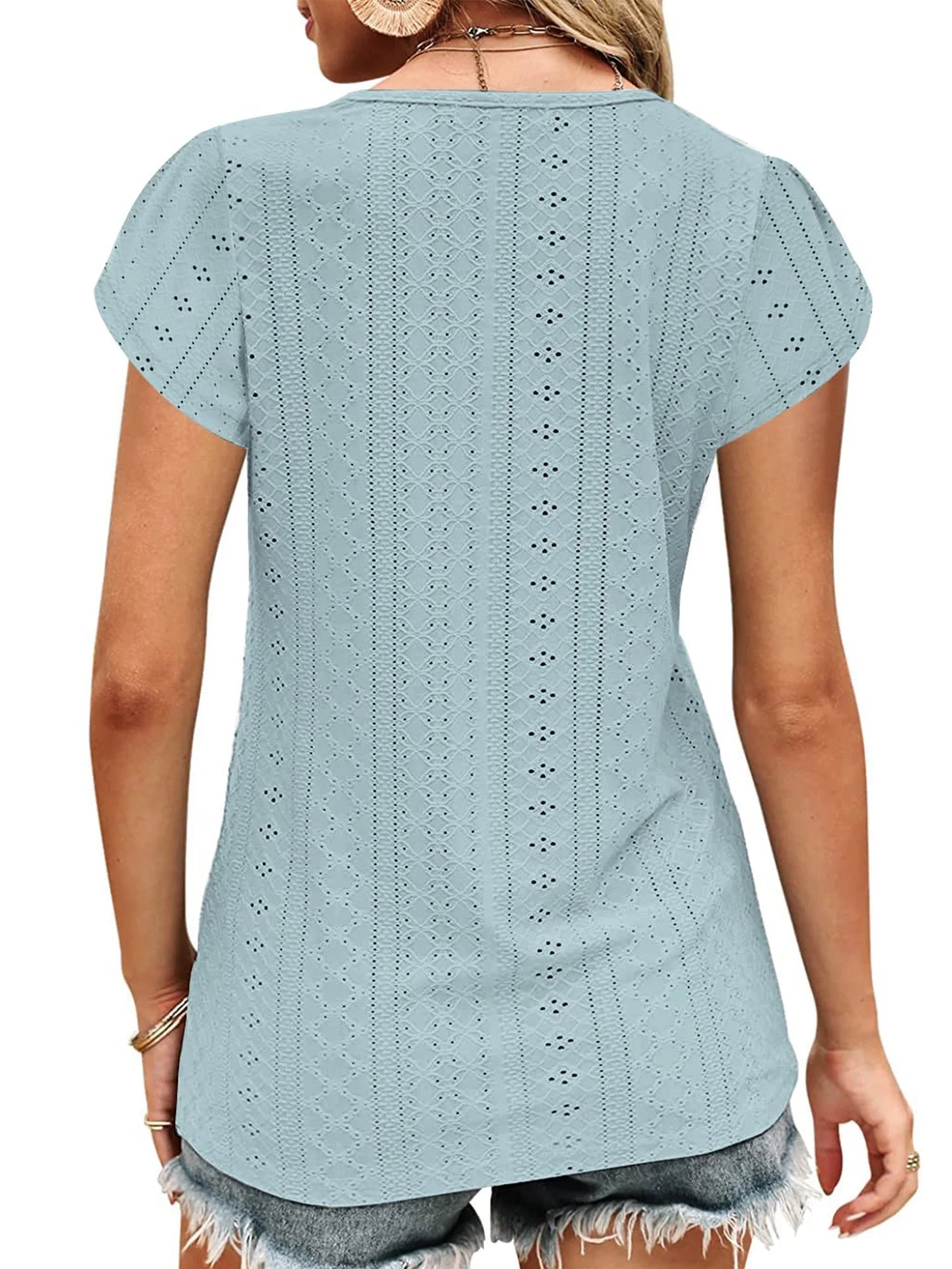 Women's Ruffle Sleeve T-Shirt - 1Blue from Meahs Fashion