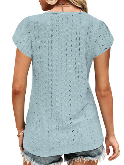 Women's Ruffle Sleeve T-Shirt - 1Blue from Meahs Fashion