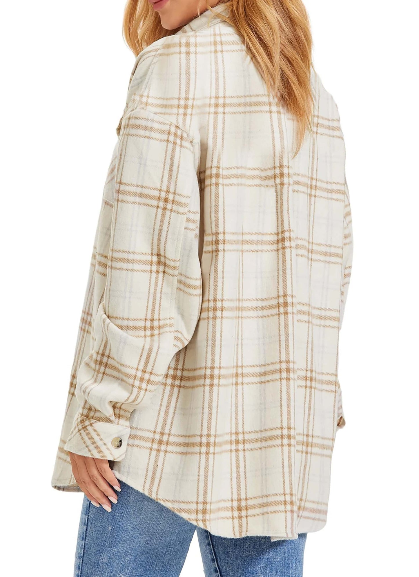Women's Flannel Shacket Jacket - 2Beige from Meahs Fashion
