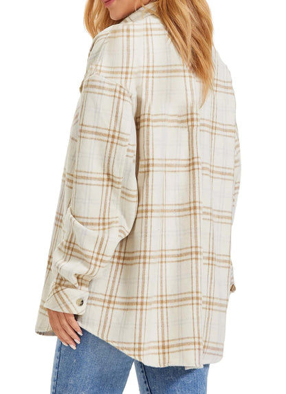 Women's Flannel Shacket Jacket - 2Beige from Meahs Fashion