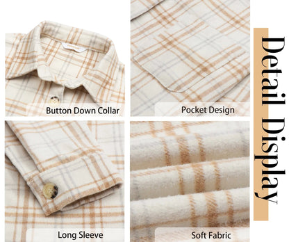 Women's Flannel Shacket Jacket - 2Beige from Meahs Fashion