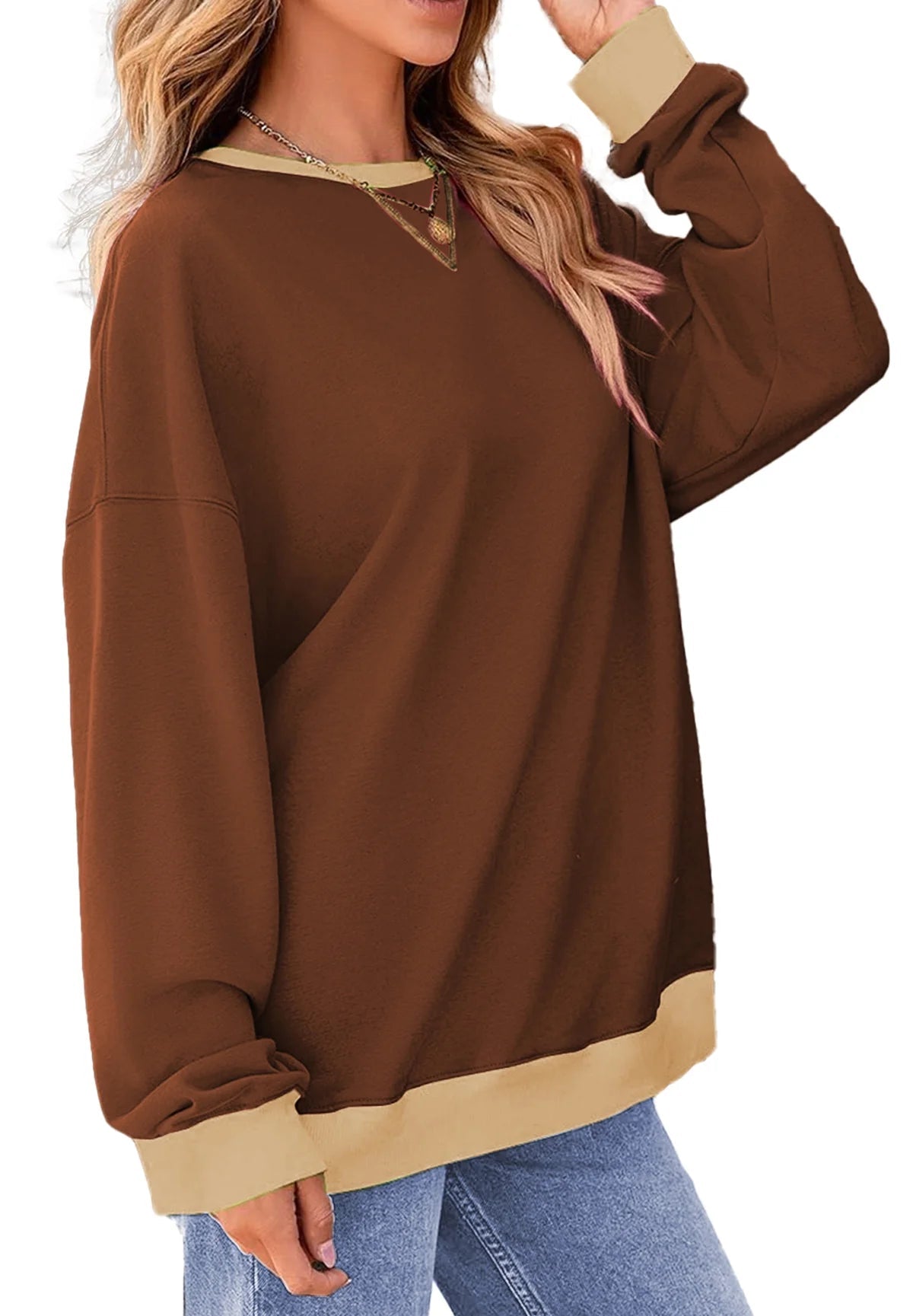 Women's Color Block Sweatshirt - Brown from Meahs Fashion