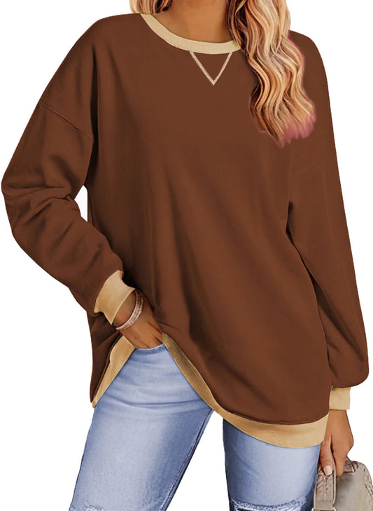 Women's Color Block Sweatshirt - Brown from Meahs Fashion