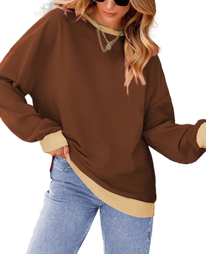 Women's Color Block Sweatshirt - Brown from Meahs Fashion